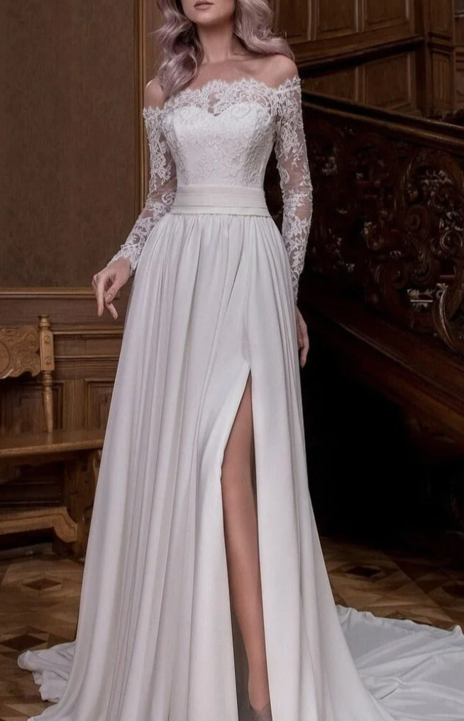 thigh-slit wedding dress